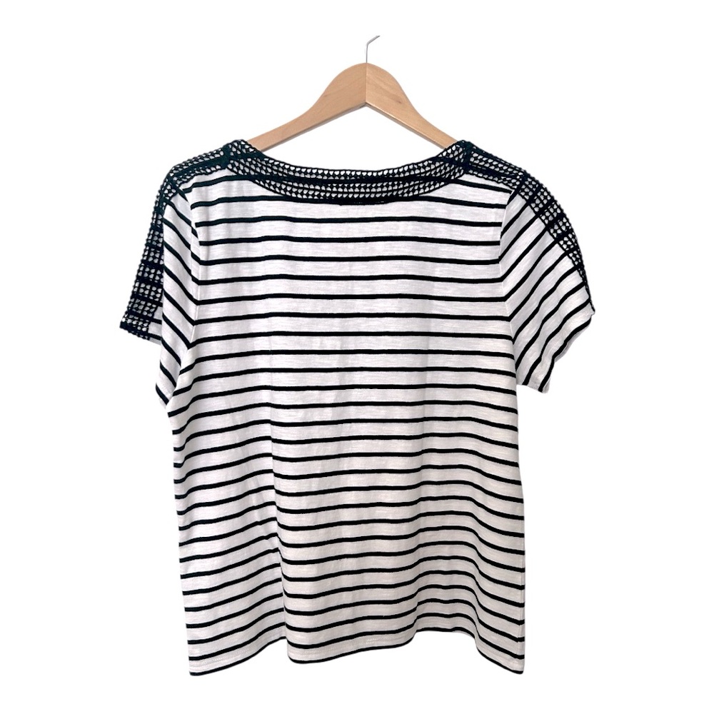 Talbots Petites Black & White Stripes Crochet Trim Size X Large - Picture 2 of 4